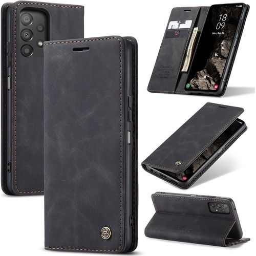 Sjzg-Coque Pour Samsung Galaxy A52 5g Premium Housse Cuir Protection Pochette Rabat Portefeuille Flip Case Porte Magnétique Coque Étui Pour Samsung Galaxy A52, Noir