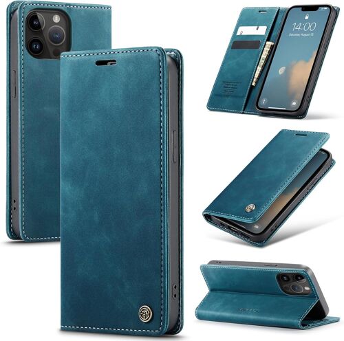 SJZG-Coque Pour Iphone 13 Pro 5G Premium Housse Cuir Protection Pochette Rabat Portefeuille Flip Case Porte Magnétique Coque Étui Pour Iphone 13 Pro, Bleu Vert
