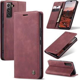 SJZG-Coque Pour Samsung Galaxy S22 Plus 5G Premium Housse Cuir Protection Pochette Rabat Portefeuille Flip Case Porte Magnétique Coque Étui Pour Samsung Galaxy S22 Plus, Vin Rouge