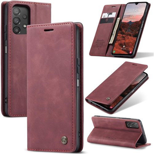 Sjzg-Coque Pour Samsung Galaxy A52 5g Premium Housse Cuir Protection Pochette Rabat Portefeuille Flip Case Porte Magnétique Coque Étui Pour Samsung Galaxy A52, Vin Rouge