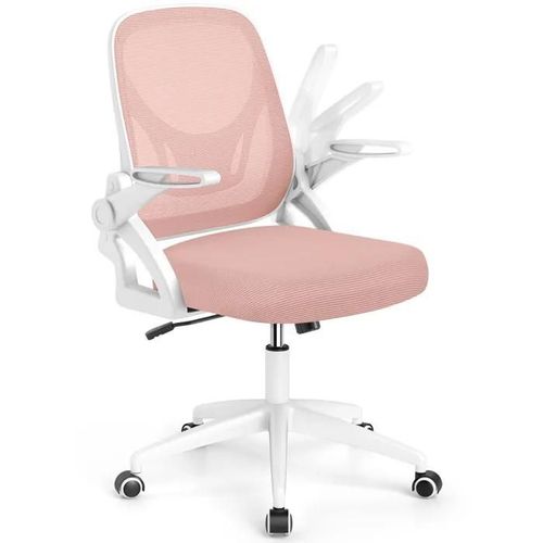 Costway Chaise De Bureau Pivotante Ergonomique En Résille Avec Soutien Lombaire Et Accoudoirs Relevables - Réglable En Hauteur Rose