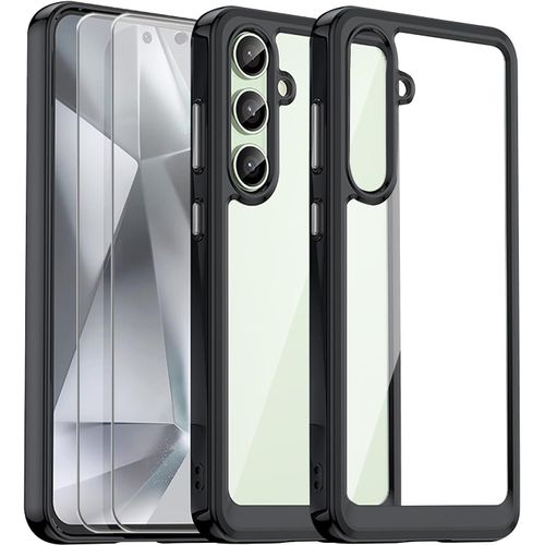 Coque Mat Compatible Avec Samsung Galaxy S24 Fe 5g Avec 2 Pièces Protection Écran En Verre Trempé Et 2 Pièces Caméra Arrière Protecteur, Housse Souple Et Antichoc, Etui Givrée Tpu - Bleu Mat