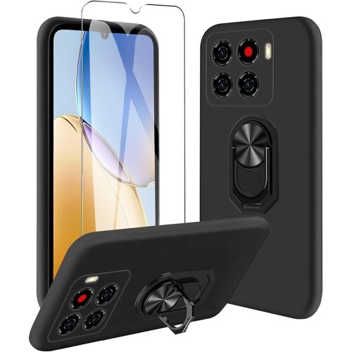 JGD-Coque Compatible avec ZTE Blade A56 (6.75") Noir Housse et Support Rotatif 360° et Verre trempé écran Film Protecteur - Étui Souple Silicone TPU Case Cover Black