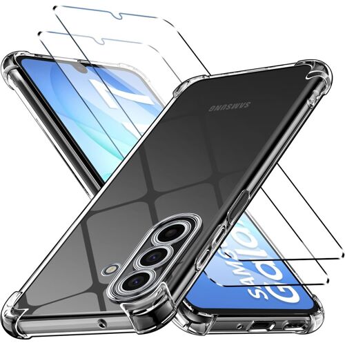 KALANKA-Coque pour Samsung Galaxy A17 4G/5G + 2 Verre Trempé Protection écran, Housse Etui en Silicone TPU Souple, Bumper avec Coins Renforcés, Protection Claire. (Transparent)