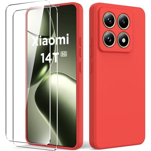 Coque Xiaomi 14t + 2 Verres Trempés - Étui Tpu Mince, Souple Et Antichoc, Rouge
