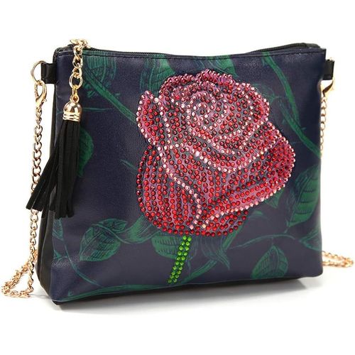 5d Diy Fleur Roses Diamant Peinture Sac À Bandoulière Lady Avec Chaîne,Diamond Pasted Painting Bricolage Cuir Trousse De Maquillage Porte-Monnaie Pochette Portefeuille Pour Femmes Vacances Fête