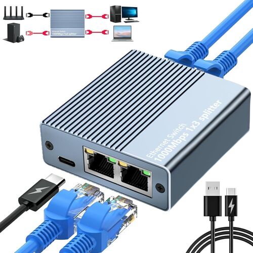 Switch Ethernet 1 a 3 1000Mbps, Switch RJ45 Multiprise RJ45 Network LAN Switch Network Splitter Switch Ethernet Compatible avec Ordinateur Routeur Decodeur Televiseur, Routeurs, Decodeurs