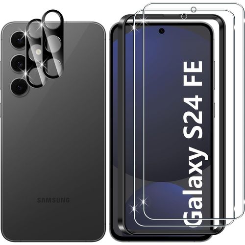 Verre Trempé Pour Samsung Galaxy S25 Fe 5g, 2+2 Pièces Protection Écran + Caméra Arrière Protecteur Film (Noire), 9h Dureté Hd Anti-Rayures Sans Bulles Vitre Trempé Protecteurs D'écran