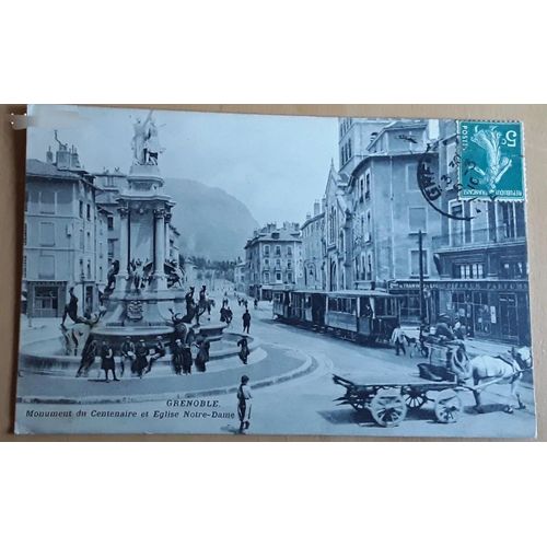 Carte Postale Ancienne Grenoble : Monument Centenaire Et Eglise Notre Dame