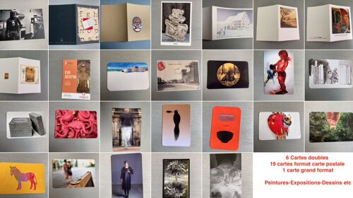 6 Cartes Doubles / 19 Cartes Format Carte Postale & 1 Carte Grand Format : Peintures-Expositions-Dessins Etc {Lowie/Kuratli/A. Brühl/E. Jospin