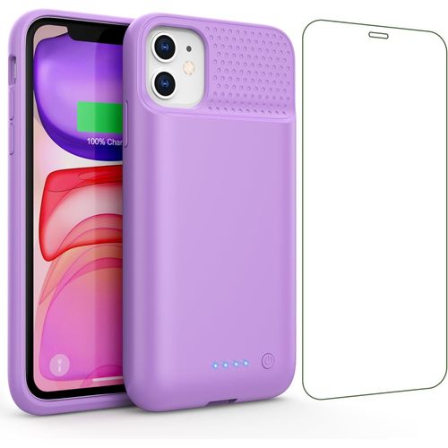 Kalanka-Coque Batterie Pour Iphone 11/Xr¿Mince Mais Puissant 7500mah¿Coque Rechargeable Batterie Externe Avec Écran De Protection En Verre Trempé Chargeur Portable Pour Iphone 11/Xr(6,1 Pouces) - Vio