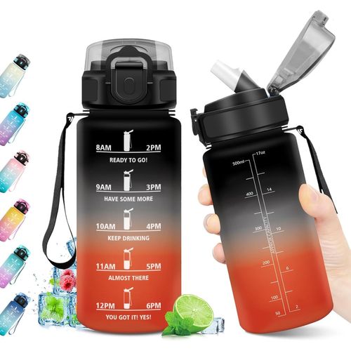Kalanka-Bouteille Sport 500ml, Gourde Réutilisable, Gourde Motivation Sans Bpa, Gourde Sport Avec Paille, Gourde Étanche, Gourde Avec Marqueur De Temps, Bouteille D'eau Idéale Pour Randonnée, Bureau,