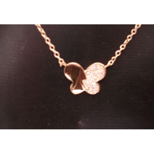 Collier En Plaqué Or & Oxyde De Zirconium Papillon - T 40 Cm