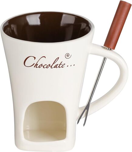 JEXNOVASHOP-Tasses à fondue en céramique avec fourchette ¿ Pot à chocolat fondant avec fourchette, tasse à fondue au chocolat, tasse chauffe-fromage, ensemble de fondue à bougie légère pour faire fon