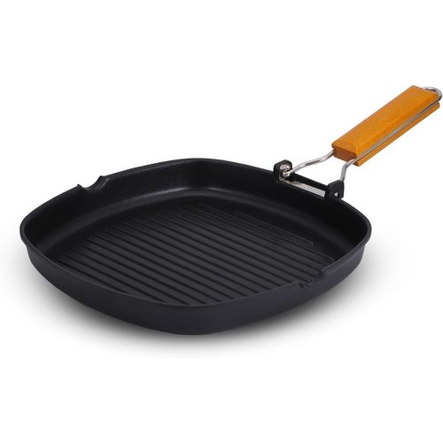 KALANKA-Poêle grill à poignée pliable de 28 cm, poêle longue durée, batterie de cuisine innovante, poêle à revêtement double couche, convient pour toutes les plaques de cuisson, noir