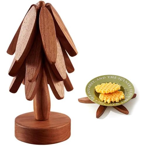 Kalanka-Lot De 3 Dessous De Plat En Bois ¿ Dessous De Plat Empilables En Forme D'arbre En Bois D'ordinateur Pour Plans De Travail De Cuisine, Poêles, Théières, Tasses, Plats (Noyer)