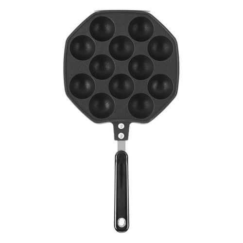 KALANKA-Poêle à Takoyaki à 12 Cavités avec Boule de Poulpe en Fonte Antiadhésive, Poignée Amovible et Plaque de Cuisson Parfaite pour les Crêpes Maison et Autres Délicieux Desserts à 200