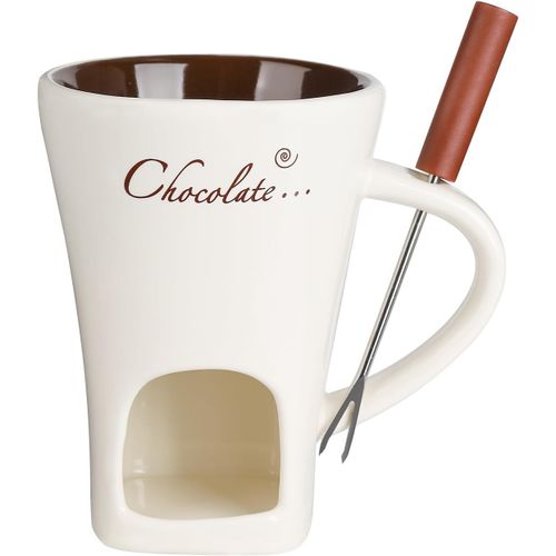 Tasse En Céramique Pour Fondue Au Chocolat, Chauffe-Beurre Pour Fromage, Chocolat Et Beurre (Blanc)