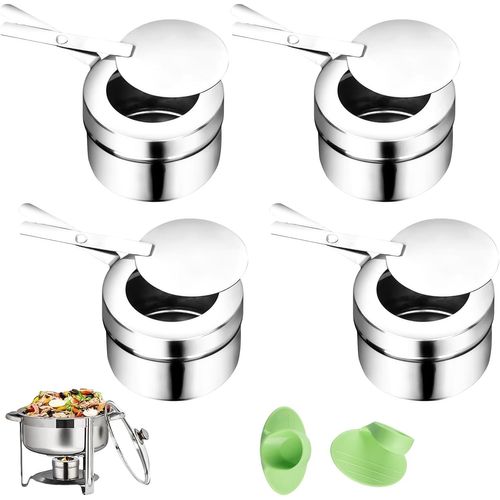 KALANKA-Récipient à pâte combustible Brûleur à pâte combustible en acier inoxydable : 4 pièces Récipient à pâte combustible avec couvercle, brûleur à fondue portable avec doigts isolés, brûleur à