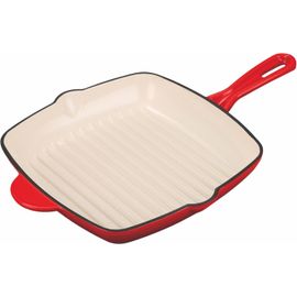 KALANKA-Poêle grill 27 x 27 cm en fonte émaillée, induction, rouge, Les Cocottes OuiChef