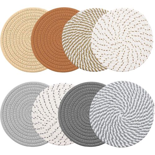 Jexnovashop-Lot De 8 Dessous De Plat En Fil De Coton, Dessous De Plat Ronds Tressés Tapis Porte Casseroles 18 Cm Dessous De Verre En Coton Tissé Pour Casseroles Tapis Isolant Pour Home Kitchen