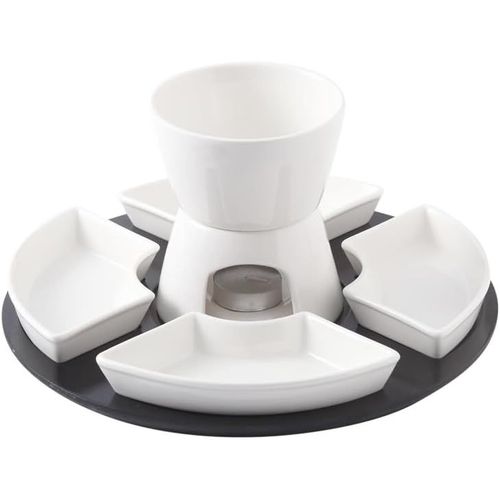 KALANKA-Service à fondue au chocolat en céramique avec palette en bois