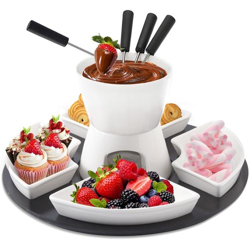KALANKA-Set à fondue au chocolat, fondue au chocolat en céramique, avec plateau, bol, fondue au chocolat pour bonbons, fromage, fruits, dessert