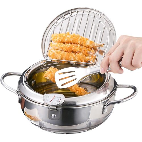 Subzonal-Friteuse Tempura, 24cm/9.4''friteuse Japonaise Poêle À Frire Tempura En Acier Inoxydable Antiadhésif Avec Contrôle De La Température Couvercle Et Égouttoir À Huile Pour Poulet Frit,Crevettes