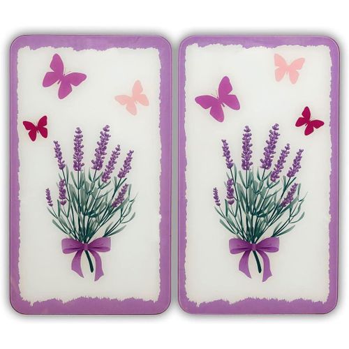 KALANKA-WENKO Protection plaque de cuisson, «Bouquet de Lavande», plaque de protection induction, gazinière, vitrocéramique, verre trempé, Lot de 2, 30x52 cm