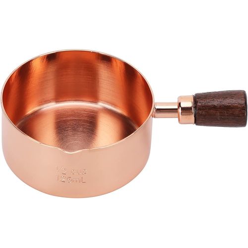 Kalanka-Mini Casserole, Ø11.5 Cm Acier Inoxydable Casserole À Sauce, Or Rose Chauffe-Beurre Avec Bec Verseur Et Poignée En Bois Pour Ustensiles De Cuisine À Domicile(1/2 Tasse)