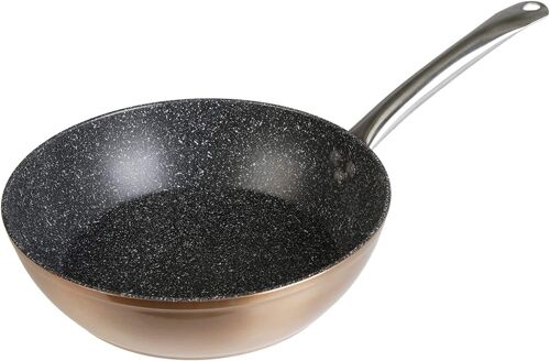 Professional Poêle À Frire Profonde 28 Cm, Induction, Pierre Antiadhésive Écologique Sans Pfoa, Aluminium Forgé, Épaisseur 2,8 Mm, Copper, Poignée En Acier Inox., Vitrocéramique, Gaz, Four