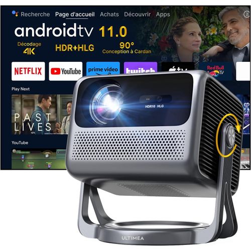CHECARZHN--NO1-Projecteur 4K True Android Tv 11.0 Avec Netflix, Projecteur Video Avec 90° Gimbal, Dolby Audio, 600 Ansi Hdr10&Hlg, Videoprojecteur Avec Wifi 5&Bluetooth 5.3, Portatif Projecteur Nova