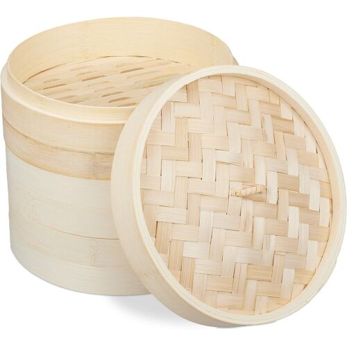 Subzonal-Cuiseur Vapeur Bambou, Panier Asiatique Avec 3 Étages, Pour Dim Sum, Riz, Bamboo Steamer, Ø 24 Cm, Nature