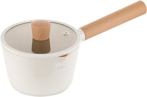 Subzonal-Florina Nube Casserole En Aluminium | 16 Cm | 1,6 L | Compatible Induction | Revêtement Céramique Anti-Rayures | Poignée Aspect Bois Soft-Touch | Résistant À La Chaleur, Beige