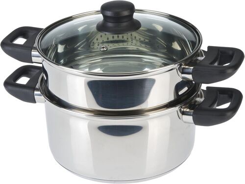 SUBZONAL-Axentia 220690 Cuiseur Vapeur à 2 Niveaux Métal Argent 20 cm, 6 L