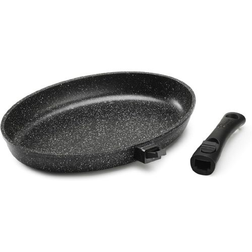 Pcui001023 - Poêle À Poisson En Fonte D'aluminium Premium 35x4,5cm - Revêtement Anti-Adhésif Façon Pierre - Manche Amovible - Tout Feu,Noir