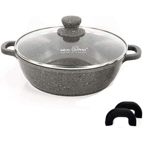 KALANKA-- Poêle à Servir/Mijoteuse - Roc-Tec®. Vraies particules de Pierre. Antiadhésif. Tous Feux dont Induction + Four (28 cm)