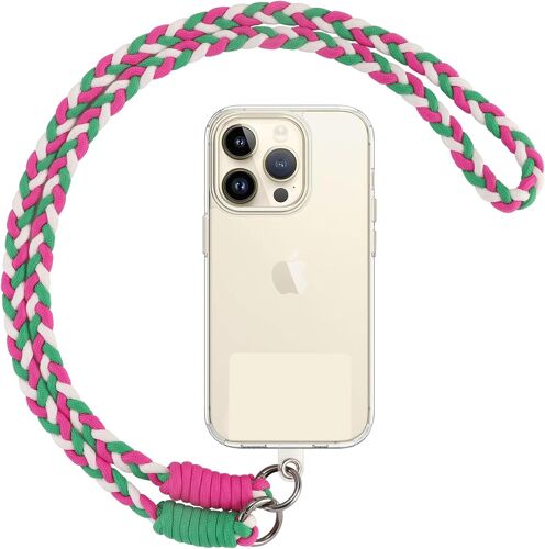 Cordon Telephone Portable Universelle Cordon Telephone Portable avec Patch, Sangle Réglable Nylon, Compatible avec la Plupart des Coques de Téléphone,Orange Kaki Blanc