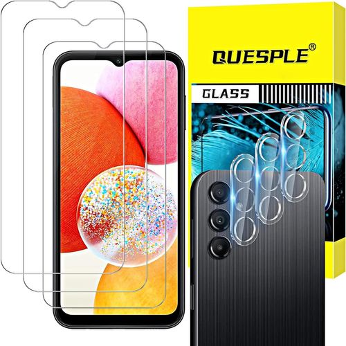 Sjzg-Lot De 3 Protecteurs D'écran Pour Galaxy A14 + 3 Films D'objectif D'appareil Photo, [Ultra Fin] [Dureté 9h] [Installation Facile] Pour Samsung Galaxy A14 5g Protecteur D'écran En Verre Trempé