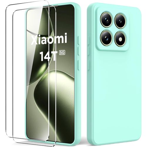 Coque Souple Tpu Liquide Anti-Choc Compatible Xiaomi 14t + 2 Verres Trempés Inclus, Couleur Mint