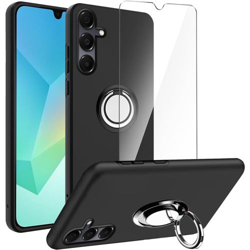 Coque Souple Tpu Samsung Galaxy A16 5g (6,7"") Noire Avec Anneau Support Rotatif Et Verre Trempé 9h