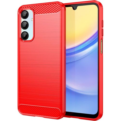 Coque Slim Pour Samsung Galaxy A16 5g ¿ Tpu Souple Anti-Chocs, Texture Brossée Effet Fibre De Carbone Antidérapante, Rouge Rubis