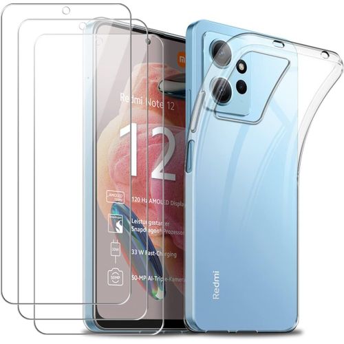 Pack Coque Tpu Souple Transparente + 3 Films En Verre Trempé Pour Xiaomi Redmi Note 12 4g 6,67'' - Protection Écran Et Accès Facile Aux Ports