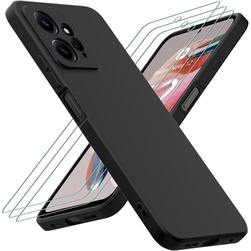 Coque Tpu Souple Fine Anti-Chocs Et Anti-Empreintes Pour Xiaomi Redmi Note 12 4g - Intérieur Microfibre + 3 Verres Trempés 9h (Noir)