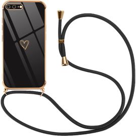 Coque Silicone Anti-Choc Pour Iphone 8 Plus/7 Plus 5,5'' Motif C?ur Avec Bandoulière Tour De Cou Réglable Et Détachable Noir