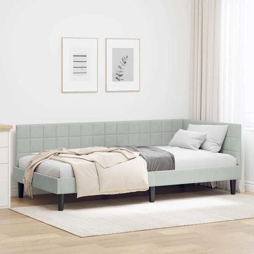 Vidaxl Cadre De Lit D'angle Gris Clair 90 X 200 Cm Velours