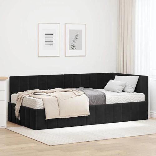 Vidaxl Cadre De Lit D'angle Avec Matelas Noir 100 X 200 Cm Velours