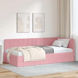 Vidaxl Cadre De Lit D'angle Avec Tête De Lit Rose 100 X 200 Cm Velours