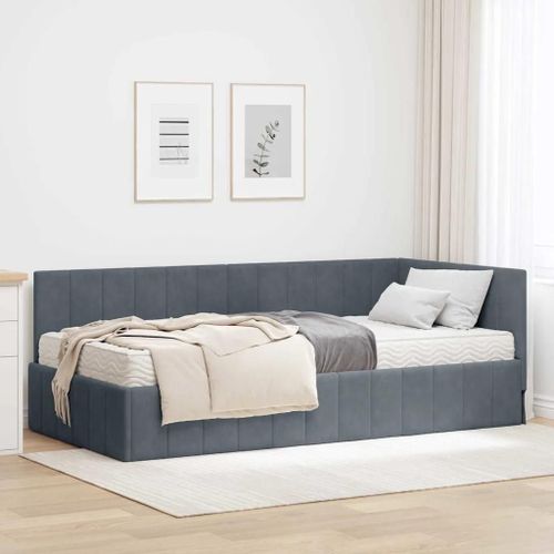 Vidaxl Cadre De Lit D'angle Gris Foncé 90 X 200 Cm Velours