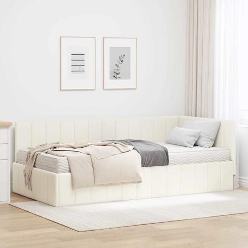 Vidaxl Cadre De Lit D'angle Avec Matelas Crème 90 X 190 Cm Velours